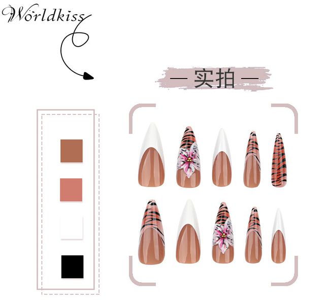 Prensa de tacón alto con estampado de leopardo 3D OEM en uñas - Uñas artificiales de cobertura total